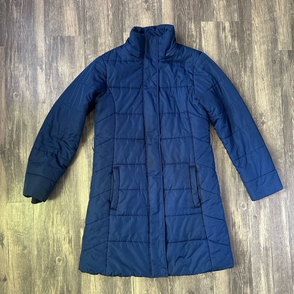 Banana Republic Down Puffer Jacket Women’s Size X-Small Blue Long Winter Coat - Picture 11 of 16